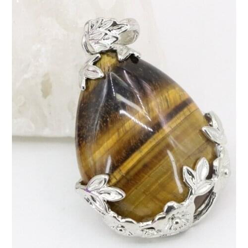 2PCS Wholesale Price Natural Stone Pendant For Women Charms Waterdrop Yellow Tigers Eye Teardrop Pendant 27X36mm Jewelry MY4698