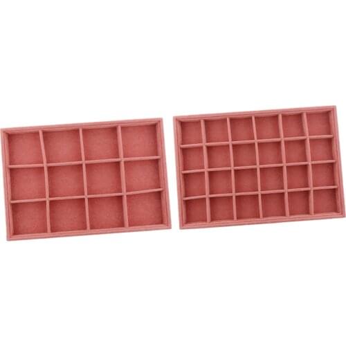 2Pcs Stackable Velvet Display Case Tray Diamonds Jewelry Box Holder Grids