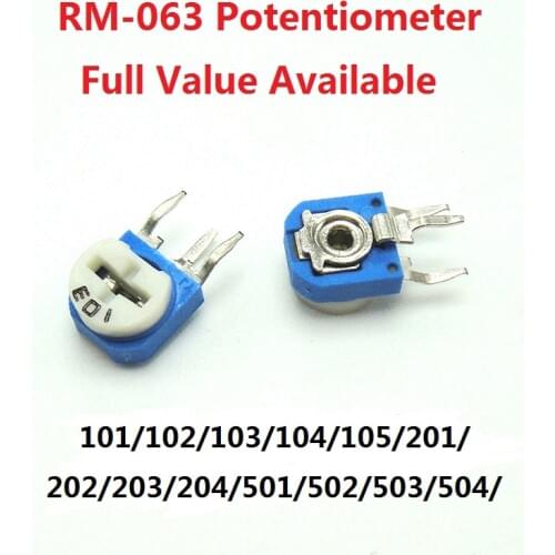 20pc RM063 Potentiometer Variable Resistor RM-063-101/102/103/104/105/201/202/203/204/501/502/503/504/ 2/5/10/20/100/500/k/R/M