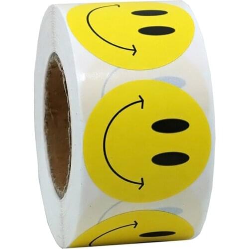 500pcs/roll Yellow Smile Face Sticker Thank You Sticker Office Stationery Carton Label Sealing 2.5cm