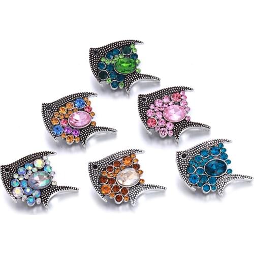 6pcs/lot New Rhinestone 18mm Snap Buttons Jewelry Colorful Fish Snap Button Jewelry Fit Snap Bracelets Women DIY Jewelry