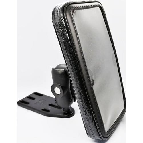 Motorcycle Aluminum Brake/Clutch Reservoir Cover Base Mount 6 CM Double Socket Arm Waterproof Zipper Case for All Cell Phones