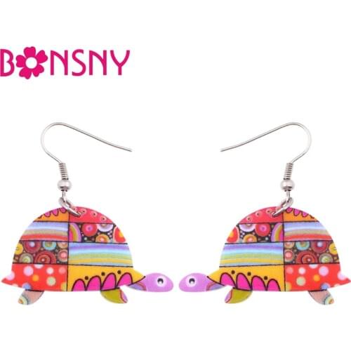 Bonsny Acrylic Floral Sea Turtle Earrings Big Long Dangle Drop Novelty Anime Jewelry For Women Ladies Teens Cheap Accessories
