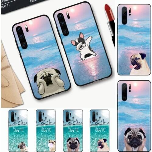 Pug French Bulldog beach sunset Phone Case black For Huawei honor Mate mate P 10 9X 10i 20 30 40 y7 lite pro p smart 2019