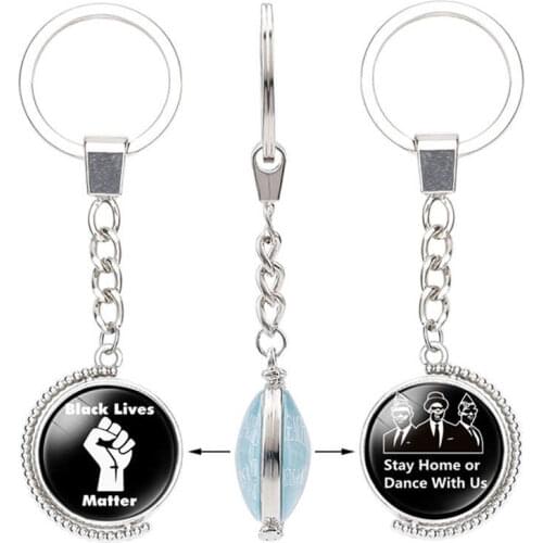 Julie Wang 1PCS Protest Keychain Double-sided Glass Black Lives Matter I Can't Breathe Cabochons Rotatable Key Chain Keyring