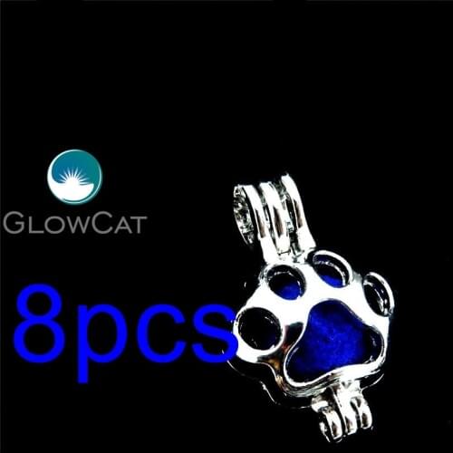 GLOWCAT 8pcs R-K445 Animal Bear Paw Print Beads Cage Jewelry Making Essential Oil Diffuser Pearl Cage Locket Pendant