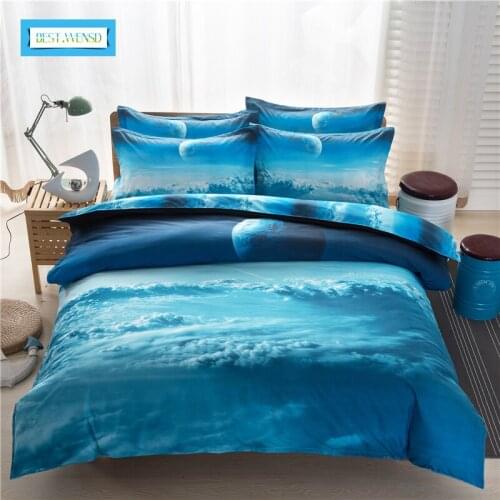 BEST.WANSD Outer Space Star Galaxy Bedding Set 3/4 Pcs Polyester Duvet Cover Flat Sheet Pillowcase Queen Twin Size Bedspreads