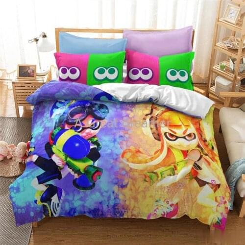 Splatoon Game 3d Duvet Cover Set Pillowcase Cute Comforter Cover Set Kids Bedclothes For Home De Cartoon Bedding Set