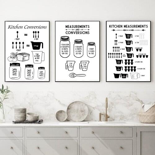 Kitchen Measure and Convert Canvas Poster Cup Bottle Black and White Quote Print Painting Modern Gourmet Home Decor Picture