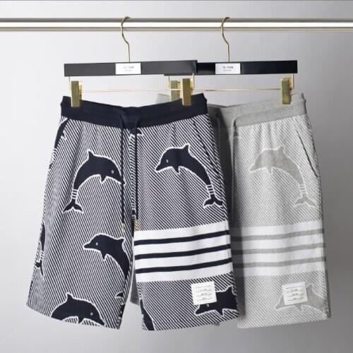 2021 Fashion TB THOM Brand Casual Shorts Men Women Summer Dolphin Pattern Cotton Sports Trousers Knee Length Jogger Track Shorts