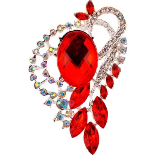 Fashion Red Rhinestones Crystal Brooches For Women Wedding Jewelry Christmas Party Gifts BRO84