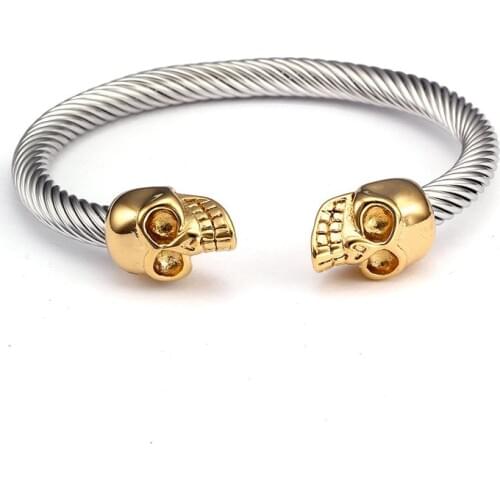 High Quality Vintage Skeleton Wristband Bangles New Design Skull Stainless Steel Men Male Open Cuff Bracelets Bangles