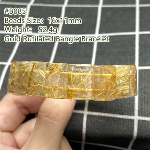 Natural Gold Rutilated Quartz Bracelet Jewelry For Women Men Healing Wealth Luck Gift Stone 16x11mm Beads Stretch Bangle AAAAA