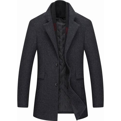 2020 Winter New Scarf Wool Winter Coat Mens Casual Warm Removable Scarf Mens Coat Single-breasted Thin Mens Coat and Jacket