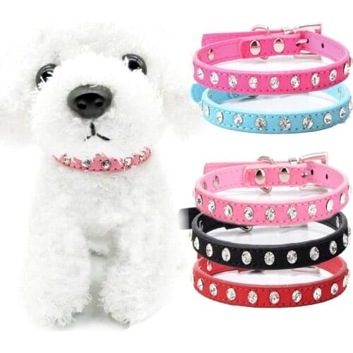 Small Dog Cat Collar Kitten Puppy Leather Collier Chain Pet Rhinestone Cashmere for Perro Chihuahua Teddy Red Blue Pink New