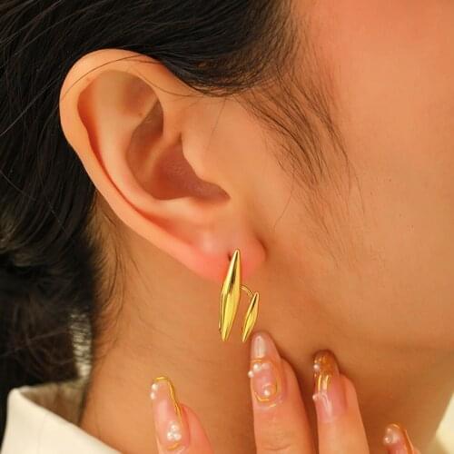 French Fashion 925 Silver Needle Double Sharp Corners Earrings For Women Geometric Metal High Grade Simple Ear Studs Jewelry