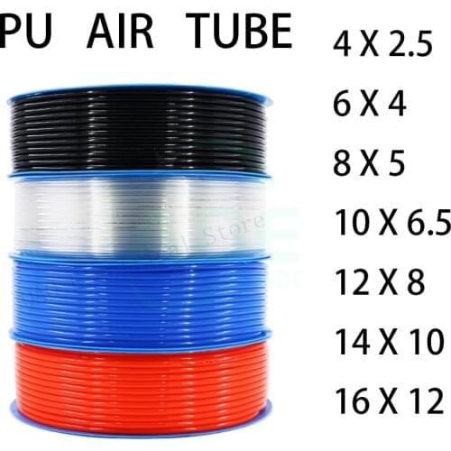 10m pneumatic hose pu pipe 4 * 2.5 mm 6 * 4 mm 8 * 5 mm 10 * 6.5 mm 12 * 8 14 * 10 mm 16 * 12 mm air tube compressor hose