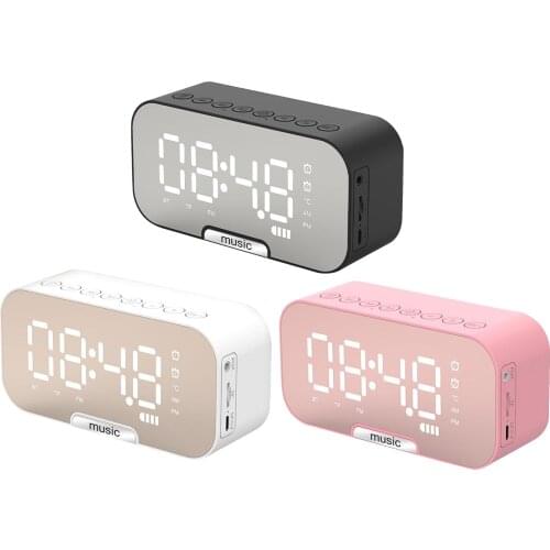 Poratable LED Mirror Digital Alarm Clock Wireless Bluetooth Speaker MP3 FM Radio