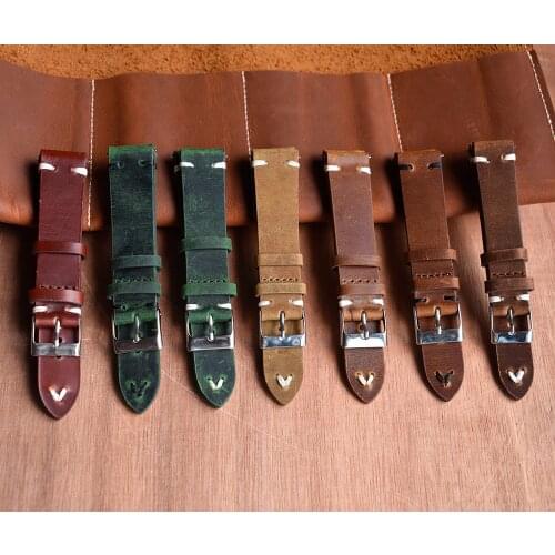 Vintage Handmade Watchband Genuine Leather Watch Stras Replacement Band 18mm 20mm 22mm 24mm Quick Release