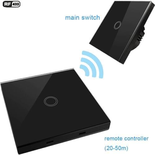 RF433 433Mhz Wireless Control Switch Crystal Glass Panel Smart Home Wall Touch Light Lamp Controller Switch 110-240V