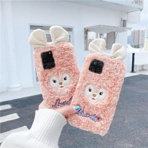 3D Cartoon Cute Bowknot Plush Fur Silicone Case For Samsung S20 FE S21 Ultra A51 A71 S10 Note20 10 A21S A02S A12 A32 A42 A52 A72