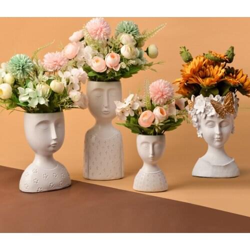 Nordic Resin Vase Sculpture Statue Figure Flower Pot Room Decor Flower Arrangement Creative Crafts Storage Box Pen Holder