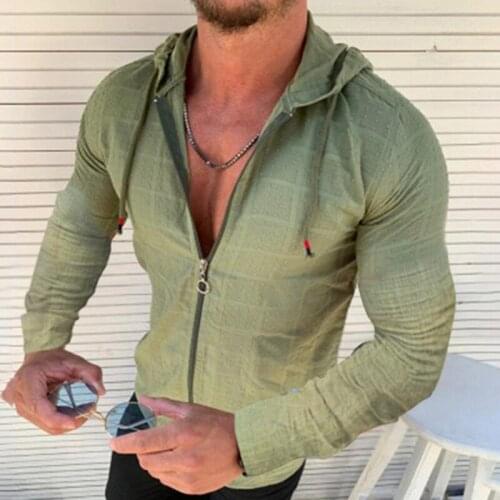 New Hoodie Zipper Men T Shirt Long Sleeved Summer Solid Color Casual Plaid Print Open Stitch Thin Tshirt Mens Tops Blouse