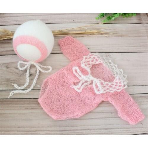 Baby Girl Knit Mohair Outfit Prop Newborn Handmade Romper Bonnet Photography Props Baby Girl Clothes