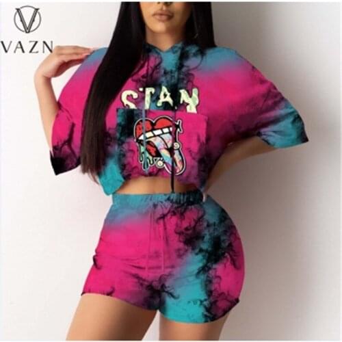 VAZN Europe and the United States Spring Short Sleeve Trouser Suit Sashion Wind Red Temperament Commuter Print Casual Suit