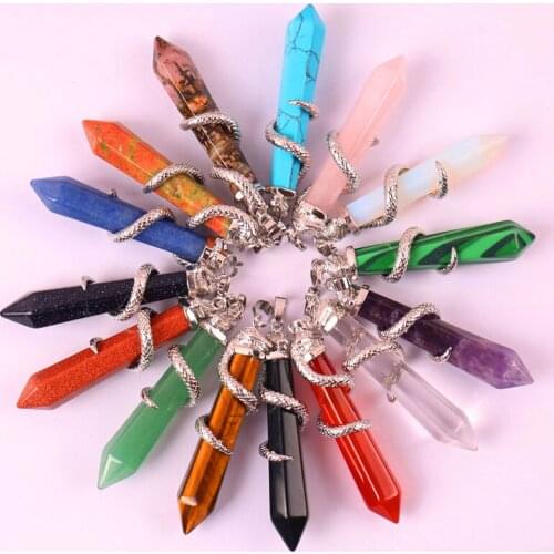 Tigereye/Purple Crystal/Carnelian/Sandstone/Sodalite/Rose Crystal/Opal/Green Malachite Pendant Snake Jewelry For Woman Gift 1PCS