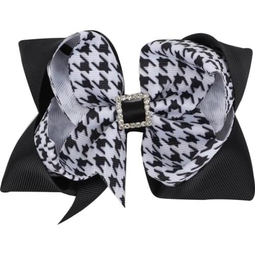 CN 4.5" Boutique Houndstooth Hair Clips For Baby Girls Black White Plaid Hair Bows Hairpins Fashion Hair Accessories