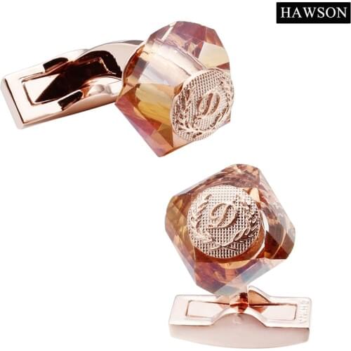 HAWSON Luxury D Letter Cufflinks Rose Gold Plated&Stone Cuff Buttons Mens Wedding French Shirts Jewelry Fashion Gift for Men