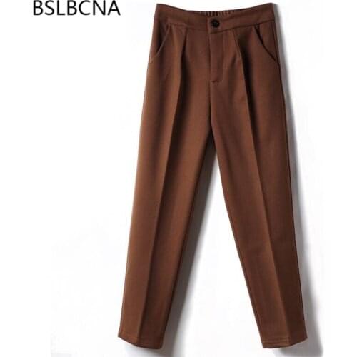 2020 Korean Style Pantalon Femme Casual Haren High Waist Pants Women Warm Wool Trousers Loose Vintage Autumn Winter Clothes A394