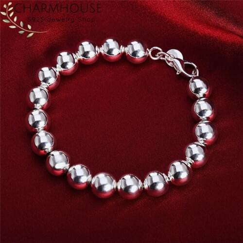 Charmhouse Pure Silver 925 Bracelets For Women 10mm Buddha Bead Chain Bracelet & Bangles Wristband Pulseira Fashion Jewelry Gift