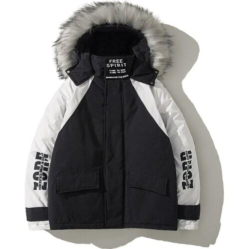 Winter Couple Thickened Warmth Large Fur Collar Male Coat Mens Down Cotton-padded Jacket Long Fashion Handsome Tooling Jacket