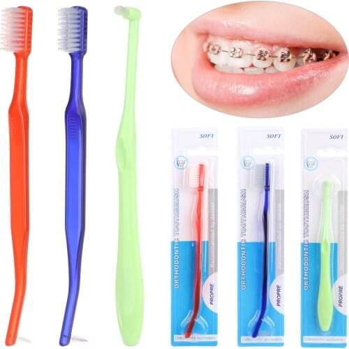 Orthodontic Toothbrushes Double-Ended Interdental Brush V Trim End Tuft Toothbrush for Cleaning Ortho Braces 3 Colors Toothbrush