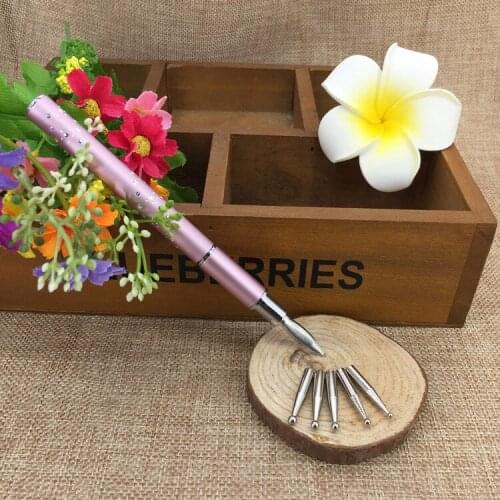 1 Sets 5+1 Heads Stainless Steel DIY Nail Art Pen Drawing Dotting Decor Sets for Salon Manicure Pick Up Rhinestones Tools