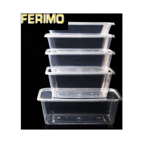 50pcs/pack Thick Square Disposable Lunch Box Food Package Takeaway Plastic Fast Food Fruit Salad Crisper With Lid
