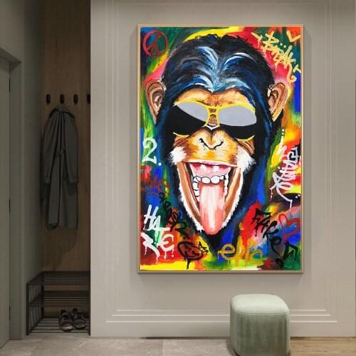 Abstract Colorful Monkey With Sunglasses Street Art Posters And Prints Animals Graffiti Art Canvas Paintings Wall Art Pictures
