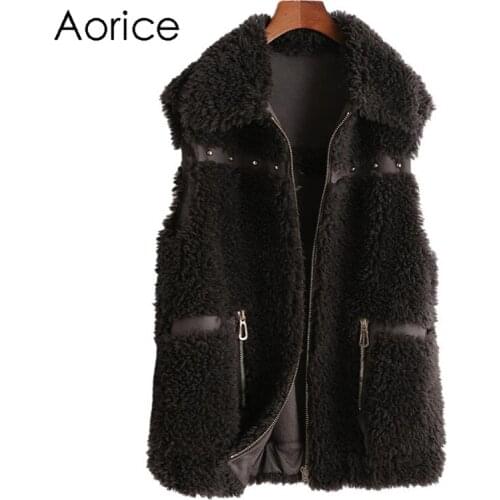 Aorice Women Real Wool Fur Coat Jacket Winter Warm Female Girl Real Sheep Shearing Over Size Parka Vests A10044