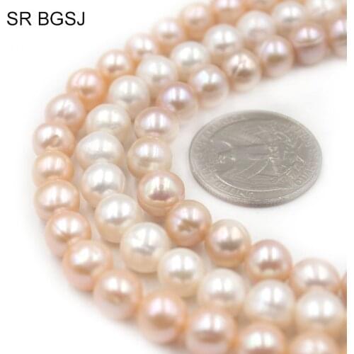 Free Ship 8-9mm White Pink Purple Nearly Round Natural Freshwater Pearl Round Pearls DIY Beads 15"