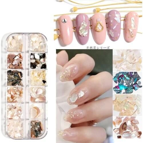 12 Grid Mix Shell Nail Glitter Irregular Natural Nail Broken Stones Nail Polish For Nail Art Decorations 3D Flakes Manicure