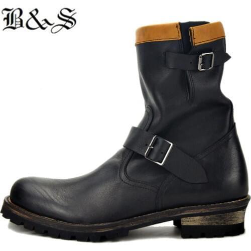 Black& Street Men 2019 Retro genuine leather men motorcycle Pirate Costume boots Cowboy western punk walking desert chukka Boots