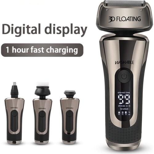 Electric Shaver For Men 4 in 1 Beard Trimming Razor Hair Clippers USB Rechargeable 3D Floating Blade Shaving Machine LCD Display