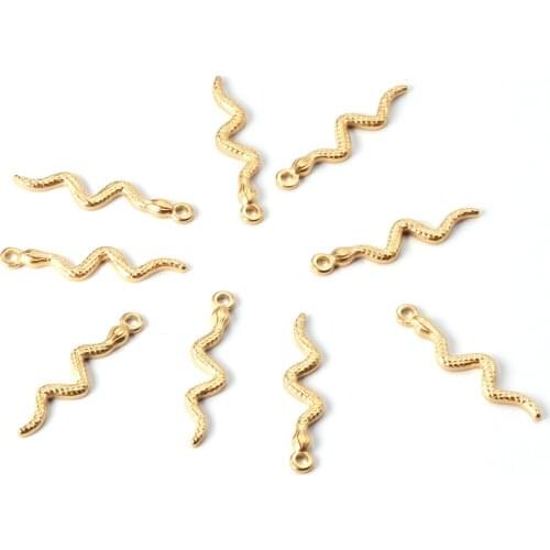 ASON 10pc/lot Snake Charms Stainless steel animal Snake Pendant Single Hole Label Gold For Necklaces DIY Handmade Jewelry Making