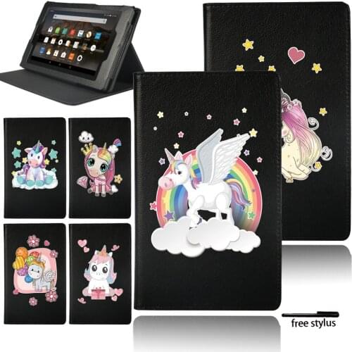 Tablet Case for Amazon Fire 7/Fire HD 10/Fire HD 8 2016/2015/2017/2018/2019 - Shockproof Lightweight Soft Shell Stand Cover+pen