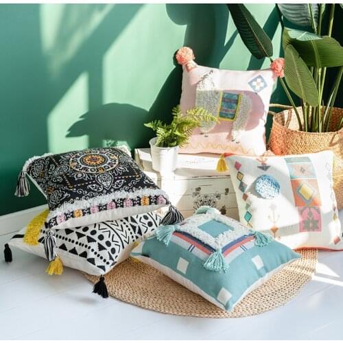 Cojines decorativos para sofa Morocco geometric black and white tufted tassel pillowcase christmas pillow case