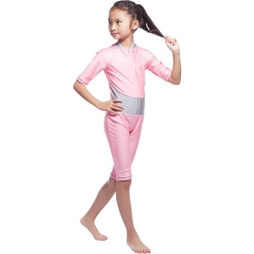Children Girls One Piece Muslim Swimwear Kids Girls Breathable Swimsuit Patchwork Beachwear With Zipper Bathing Suits XX-412