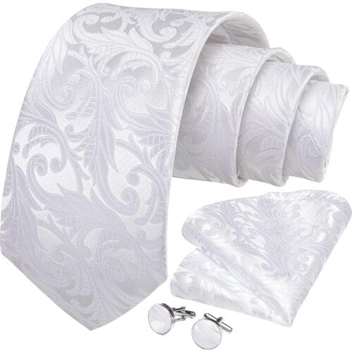 DiBanGu Men Tie White Paisley Designer Silk Wedding Tie For Men Hanky Cufflink Tie Set Fashion Bussiness Party Dropshipping