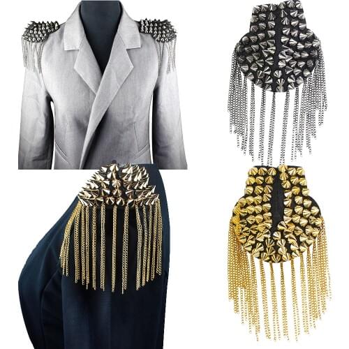 1pair/2pcs Rivet Epaulette Punk Epaulet Shoulder Handmade Clothing Accessories Suit Decoration Fringed Shoulder Stamp P2054